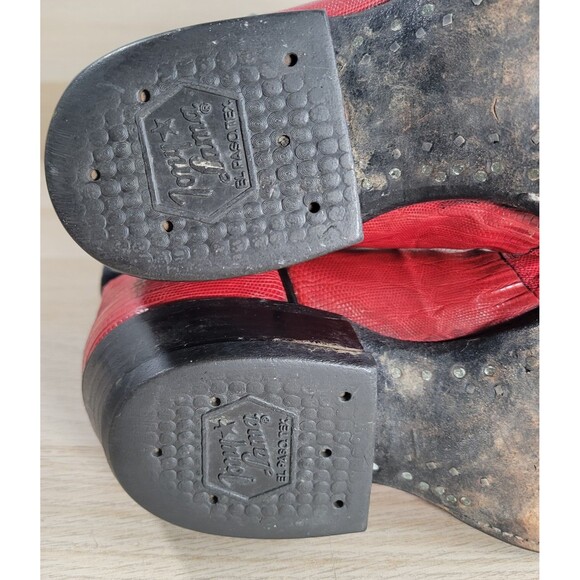 Tony Lama Leather Lizard Cowboy Boots Mens Size 9 D El Paso Black Red 8853 Vtg - Picture 13 of 13